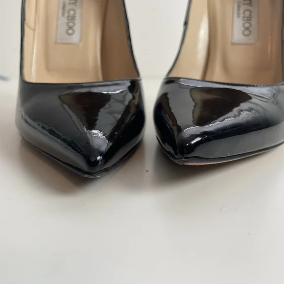 Jimmy Choo Black Patent Leather Pointed Toe Pumps Heels Size 38 Stiletto Classic - Picture 8 of 12